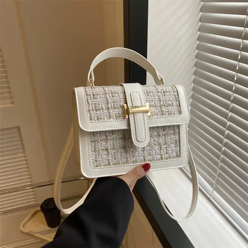 Women Houndstooth Shoulder Bag White 2024 - Image 6
