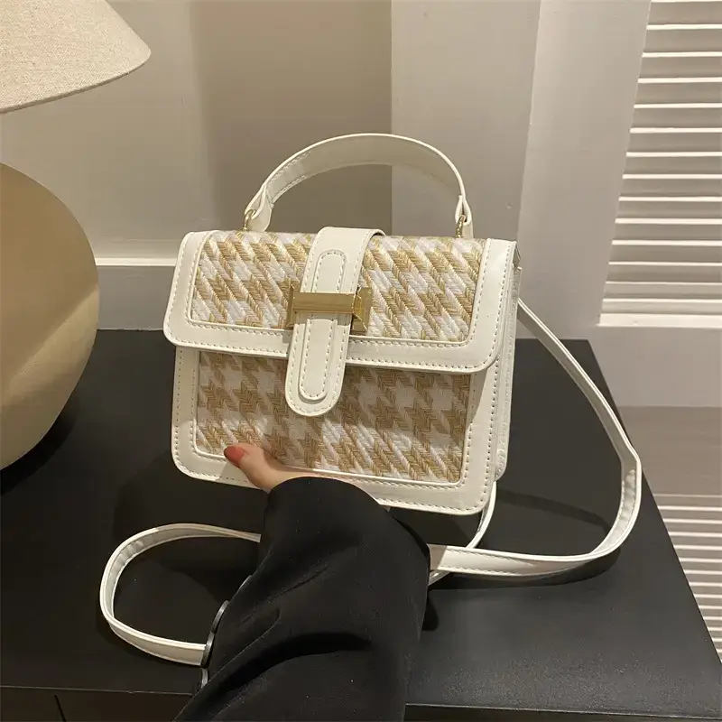 Women Houndstooth Shoulder Bag White 2024 - Image 7