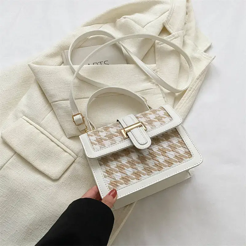 Women Houndstooth Shoulder Bag White 2024 - Image 2