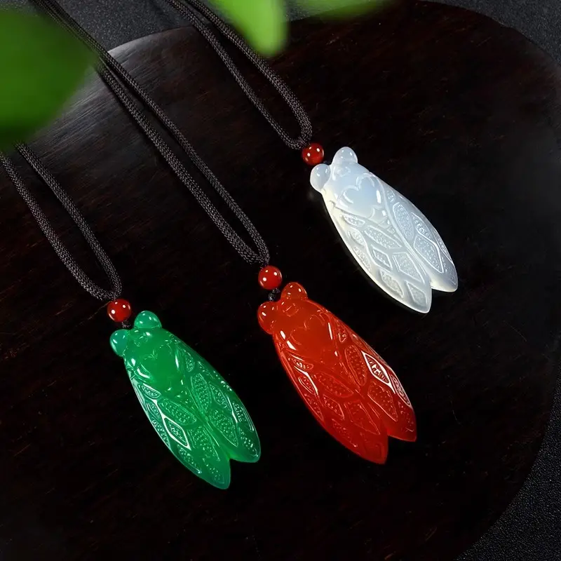 Ice Chalcedony Jade Cicada Pendant for Men Women Green Red White - Image 7