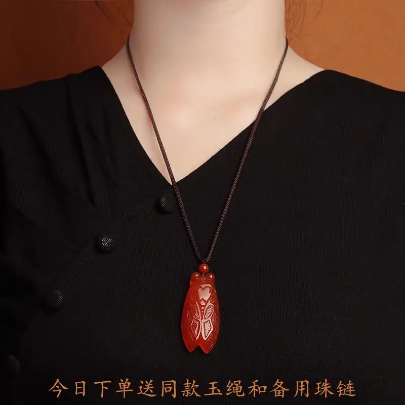 Ice Chalcedony Jade Cicada Pendant for Men Women Green Red White — feature 6