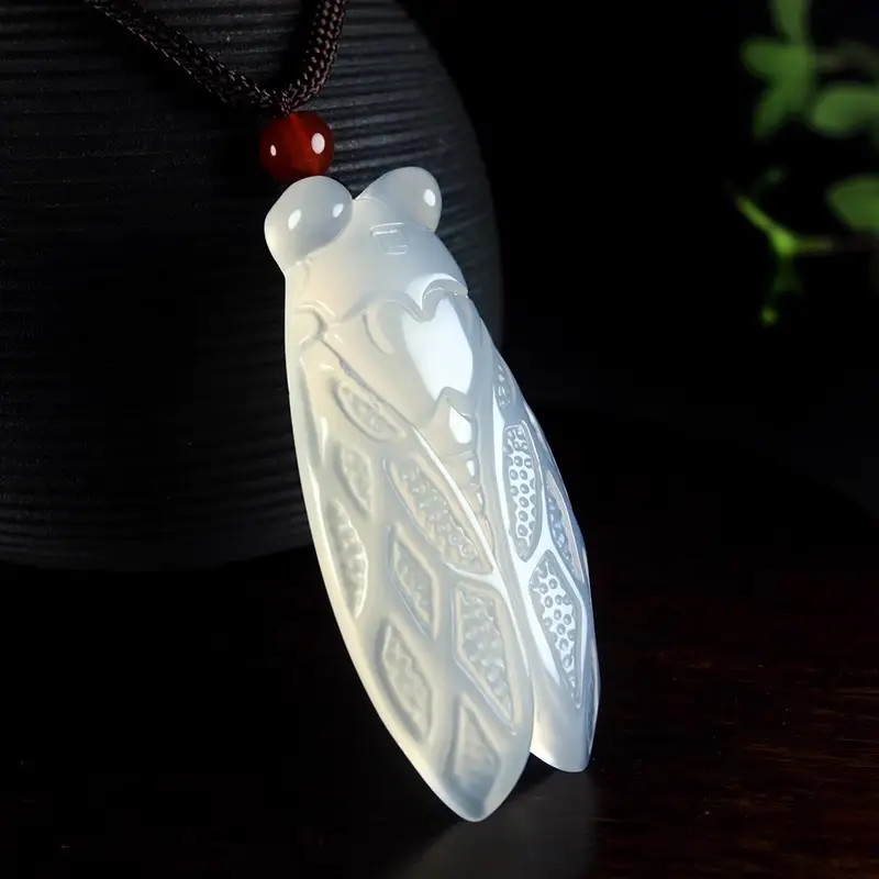 Ice Chalcedony Jade Cicada Pendant for Men Women Green Red White — feature 7