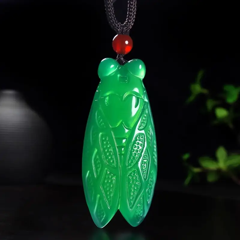 Ice Chalcedony Jade Cicada Pendant for Men Women Green Red White — feature 8