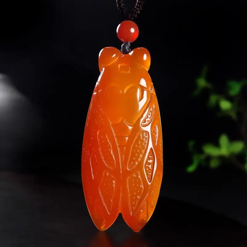 Ice Chalcedony Jade Cicada Pendant for Men Women Green Red White — feature 9