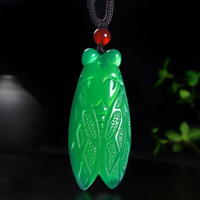 Ice Chalcedony Jade Cicada Pendant for Men Women Green Red White - Image 3