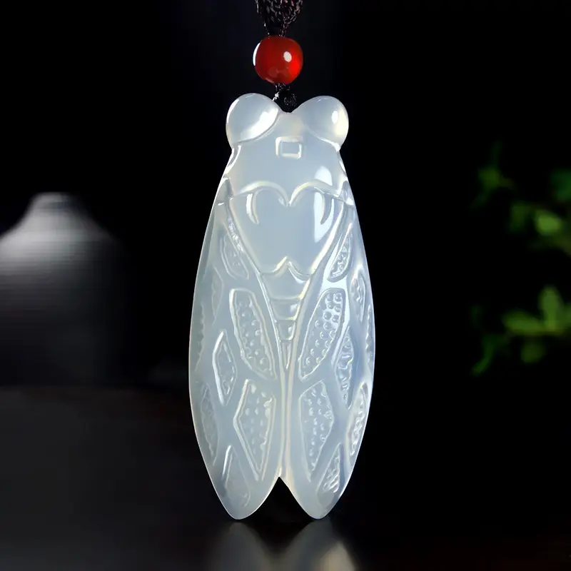 Ice Chalcedony Jade Cicada Pendant for Men Women Green Red White - Image 4
