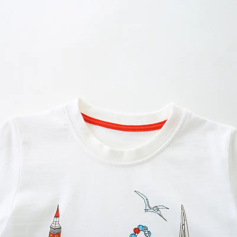 2025 Summer Boys White T-Shirt Round Neck Short Sleeve