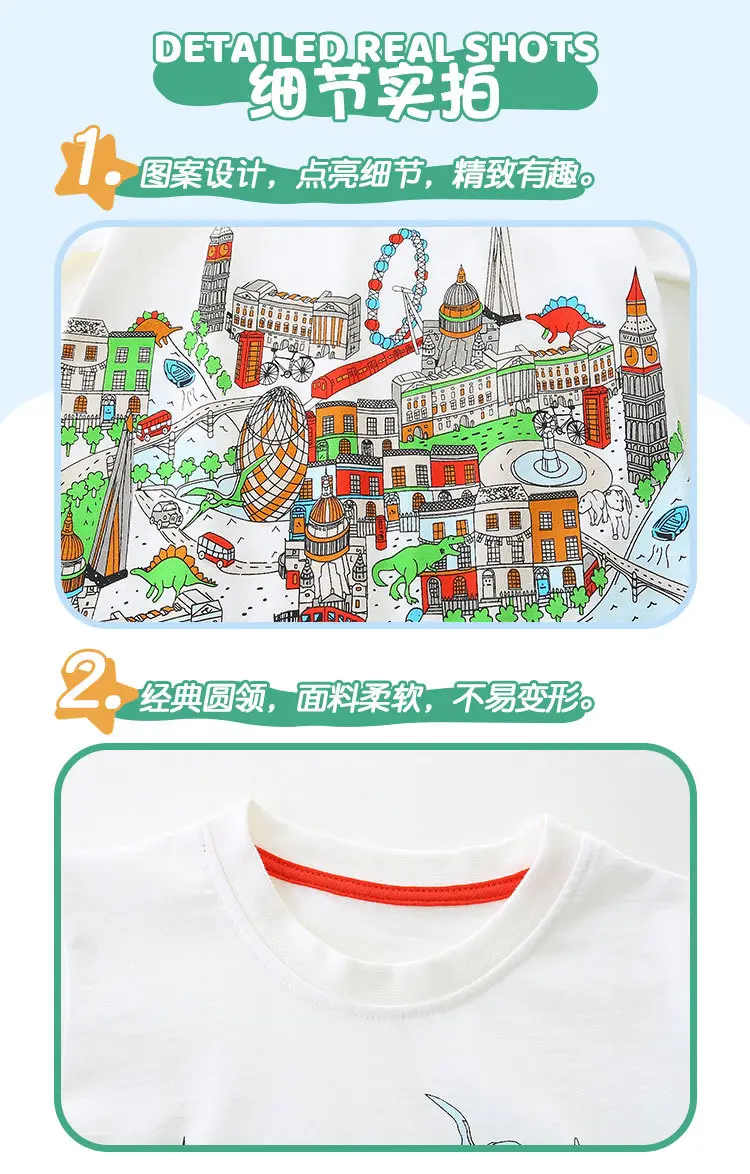 2025 Summer Boys White T-Shirt Round Neck Short Sleeve — feature 36