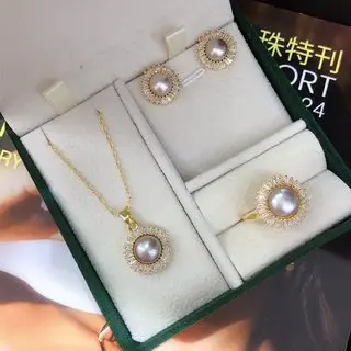 Three-Piece Pearl Necklace Earrings Stud Set for Women