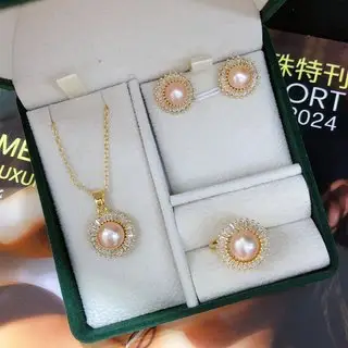 Three-Piece Pearl Necklace Earrings Stud Set for Women