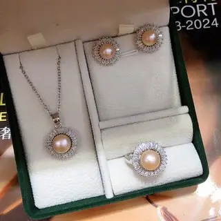 Three-Piece Pearl Necklace Earrings Stud Set for Women