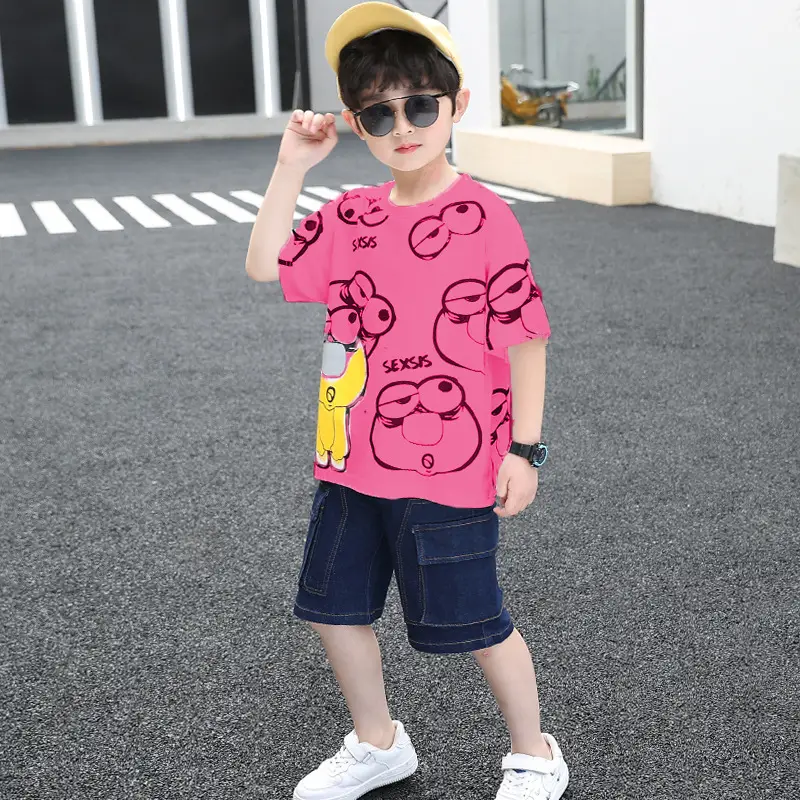 Kids Pink Bow Print Short Sleeve Suit Summer 2026 - Image 2