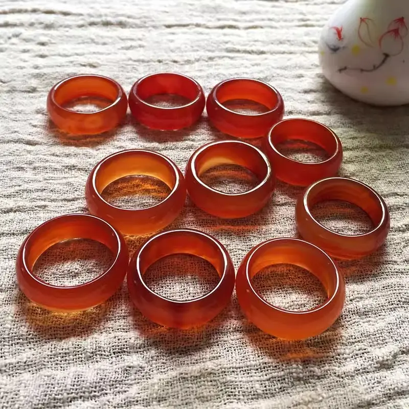 Agate Finger Ring Men Women Chalcedony Jade Simple Temperament - Image 3