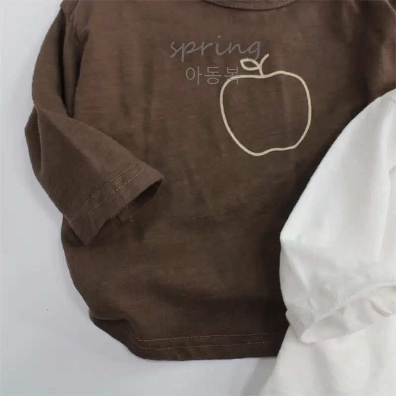 New Boys' Long Sleeve Apple Print T-Shirt Brown - Image 6