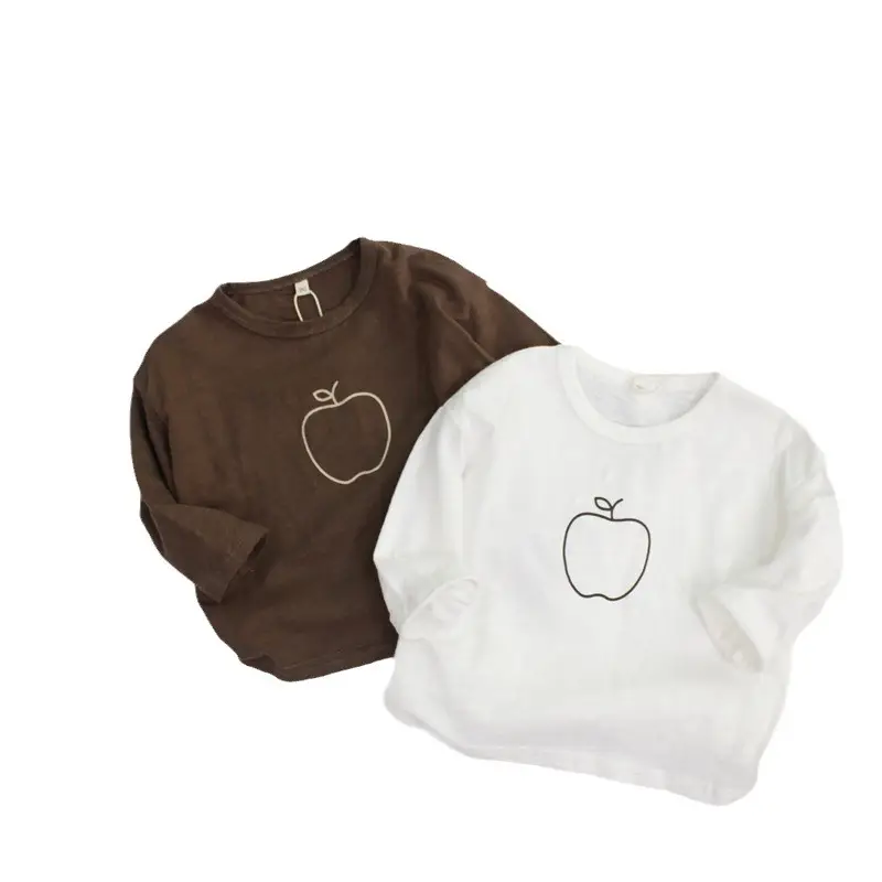 New Boys' Long Sleeve Apple Print T-Shirt Brown - Image 8