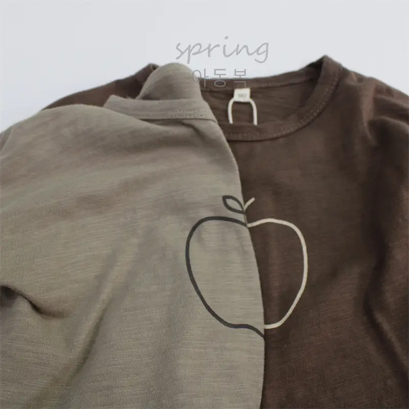 New Boys' Long Sleeve Apple Print T-Shirt Brown — feature 7