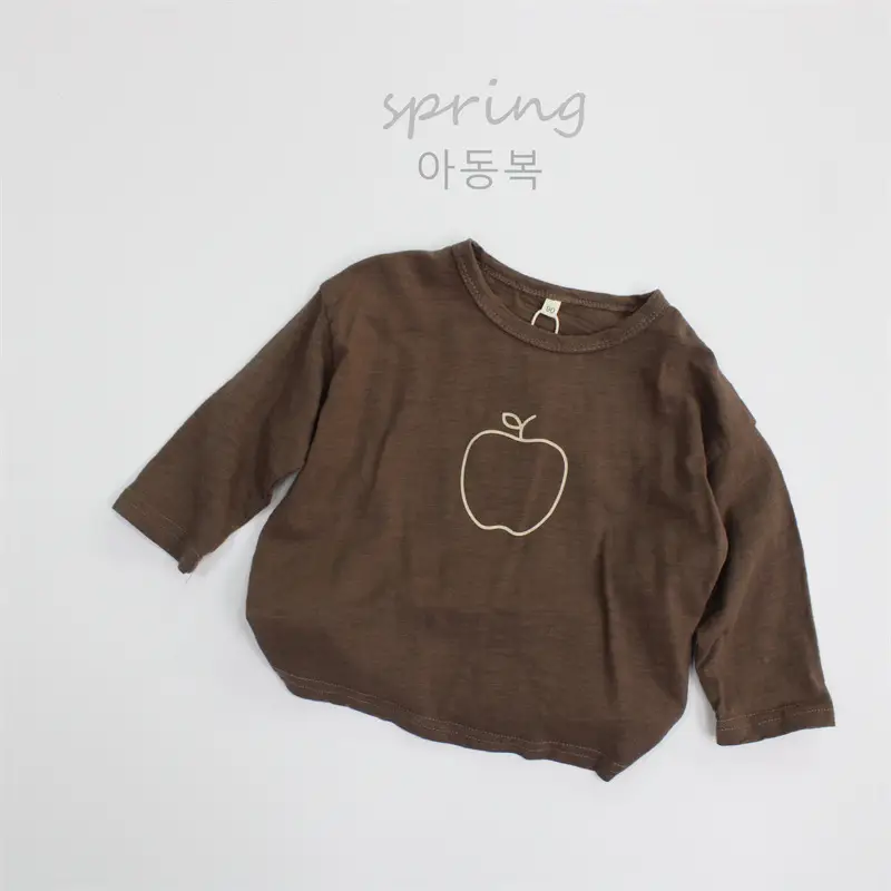 New Boys' Long Sleeve Apple Print T-Shirt Brown - Image 2