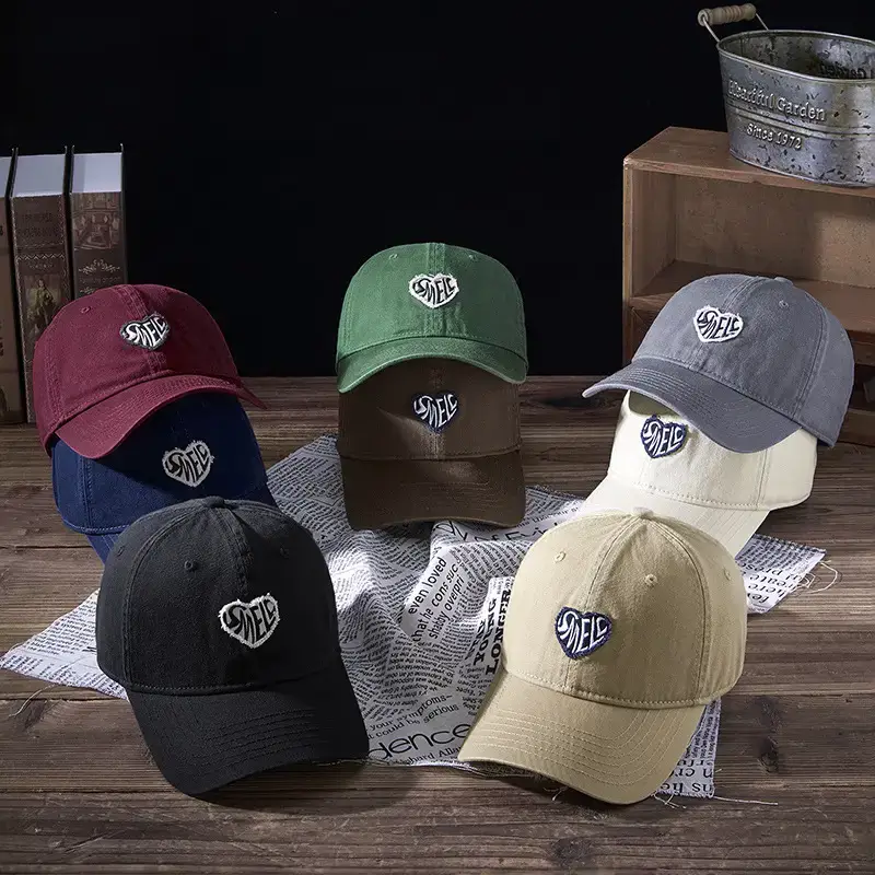 Washed Retro Embroidered Couple Cap Beige - Image 11