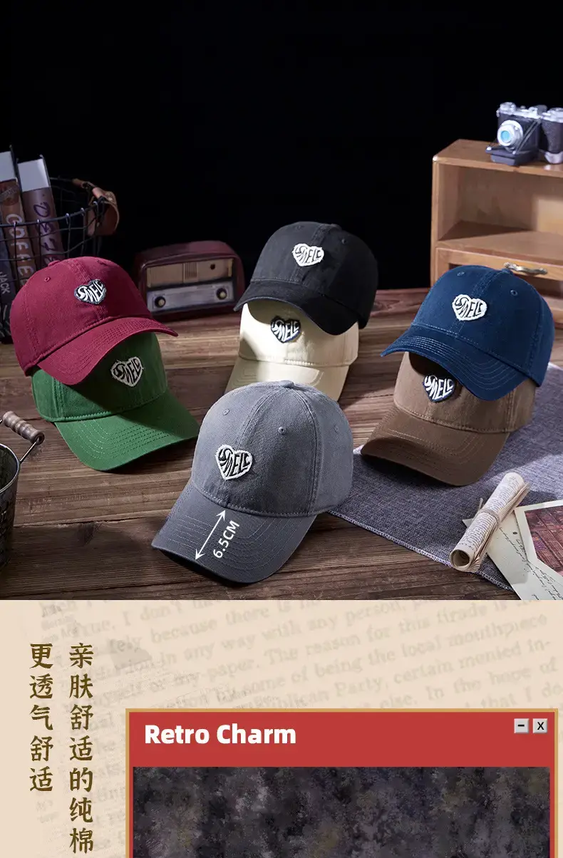 Washed Retro Embroidered Couple Cap Beige — feature 12