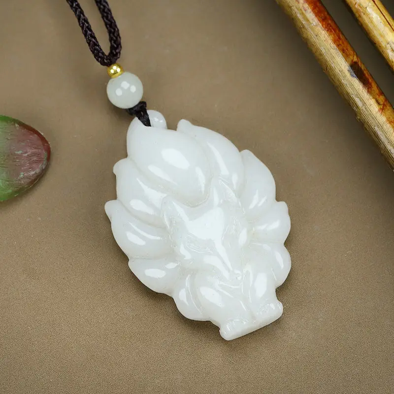 White Nine-Tailed Jade Pendant for Men Women Wealth Luck — feature 7