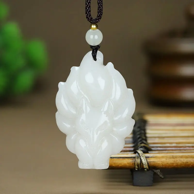 White Nine-Tailed Jade Pendant for Men Women Wealth Luck — feature 9