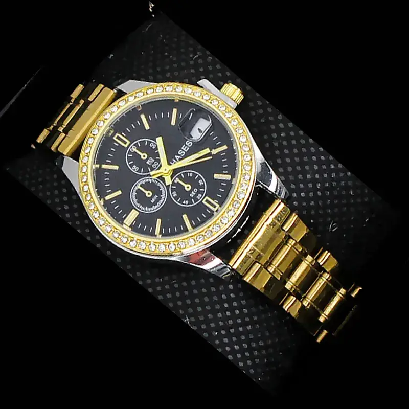 Women's Gold Dial Watch with Pearl & Diamond Bracelet Set - Image 10