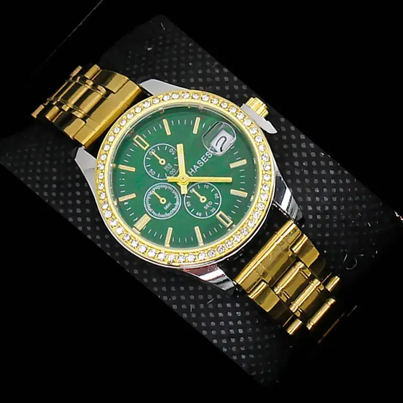 Women's Gold Dial Watch with Pearl & Diamond Bracelet Set - Image 11