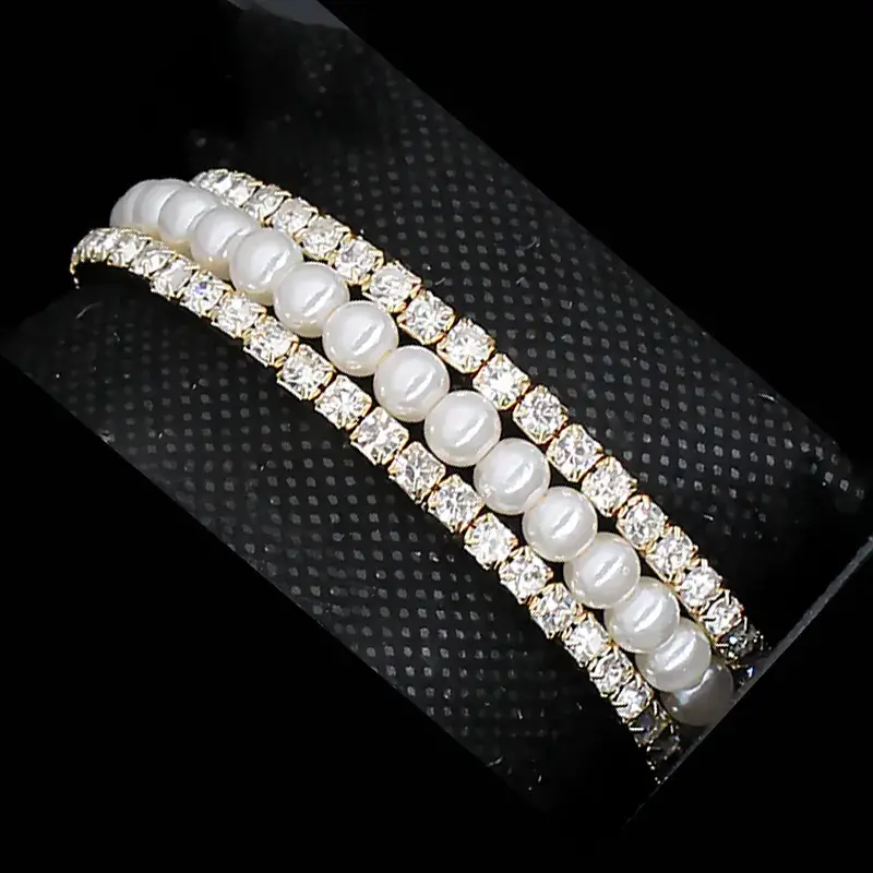 Women's Gold Dial Watch with Pearl & Diamond Bracelet Set - Image 7