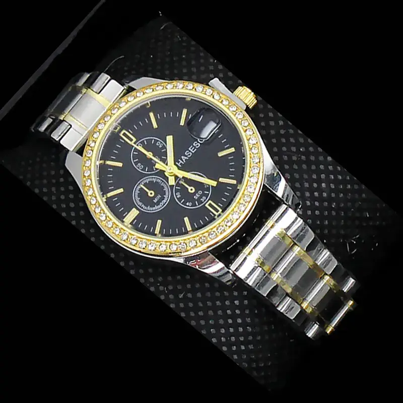 Women's Gold Dial Watch with Pearl & Diamond Bracelet Set - Image 8