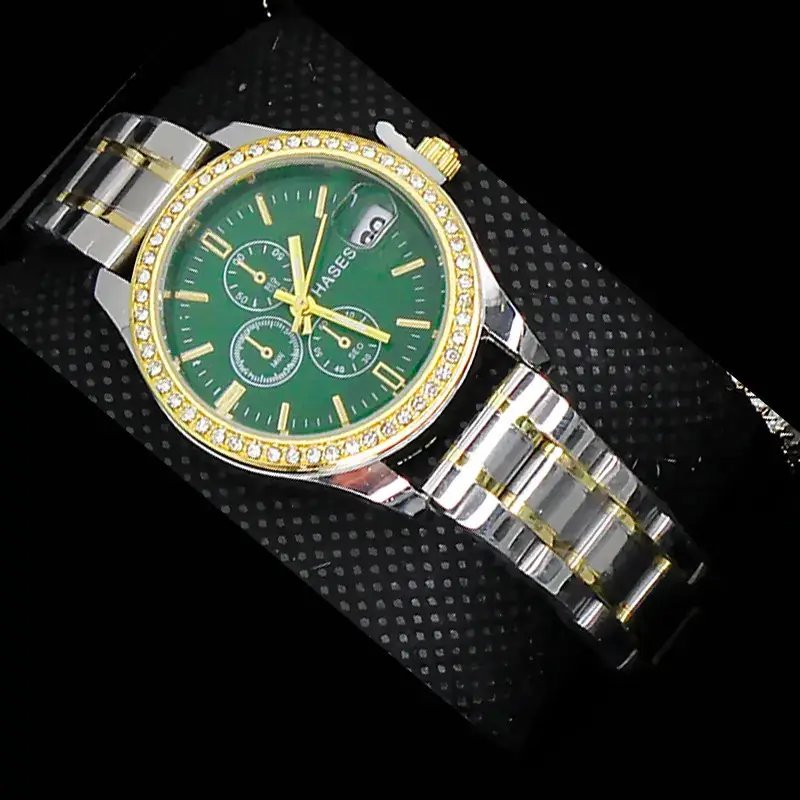 Women's Gold Dial Watch with Pearl & Diamond Bracelet Set - Image 9