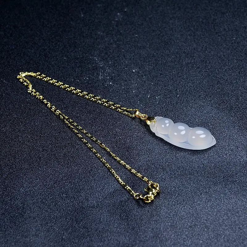 Elegant Chalcedony Lucky Bean Pendant Necklace for Women