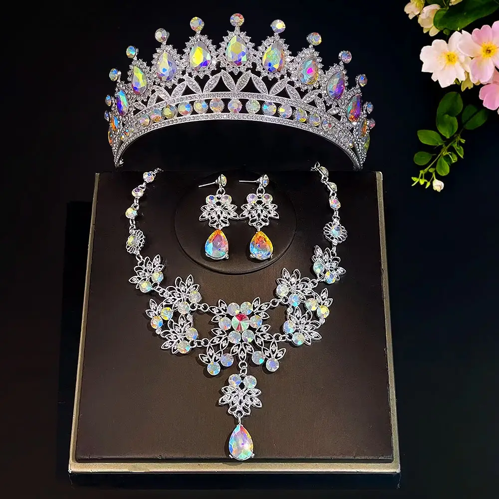 Korean Bridal Crown Headdress Necklace Earrings Set - Image 10