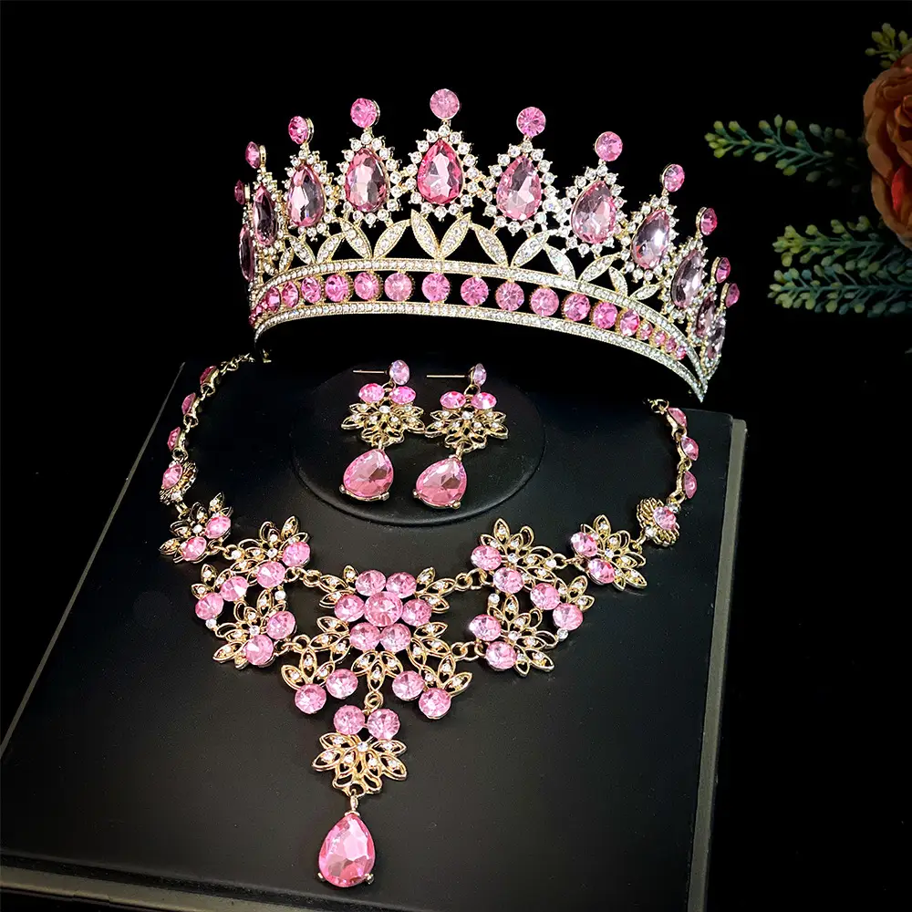 Korean Bridal Crown Headdress Necklace Earrings Set - Image 8