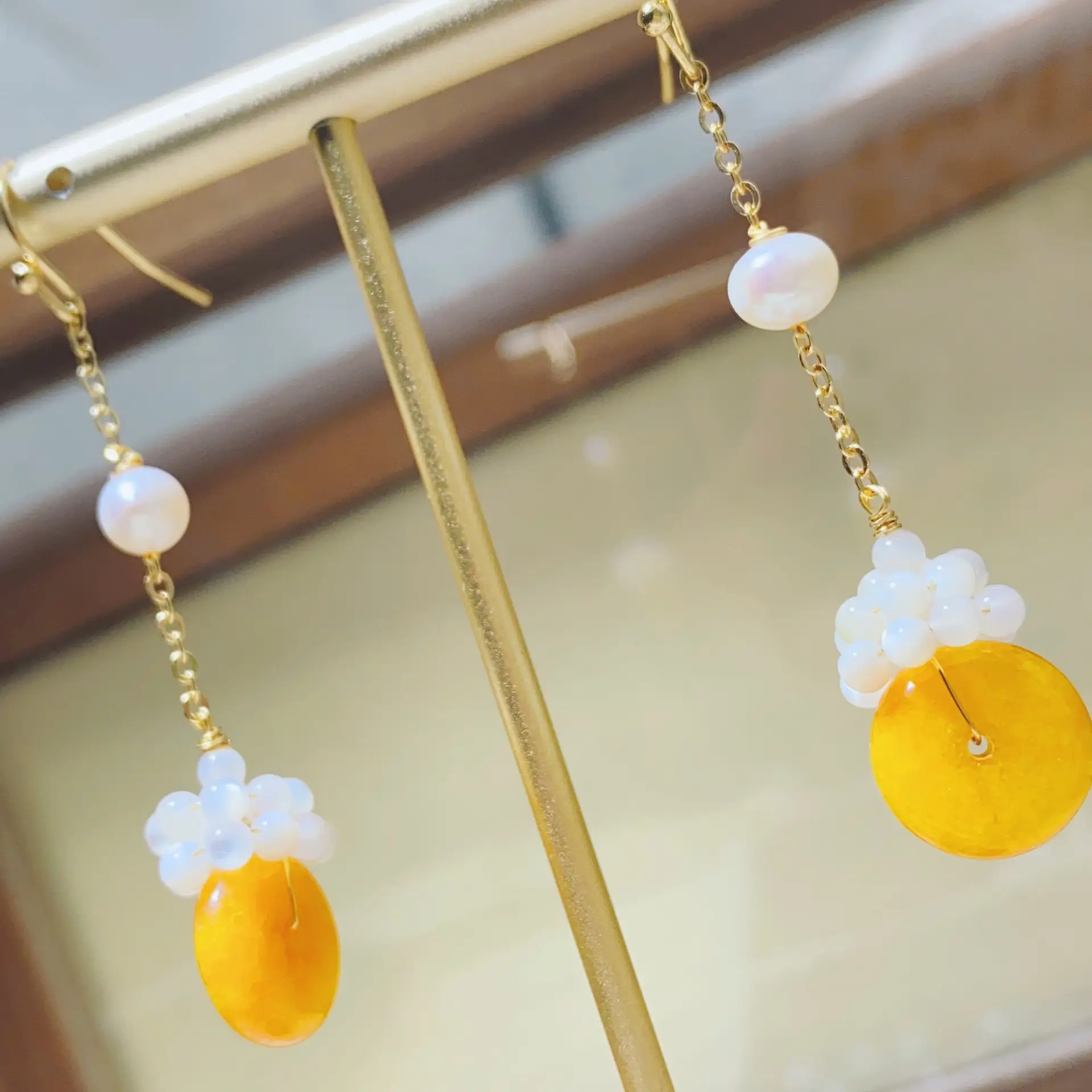 Fairy Palace Style Gold Jade Earrings Set