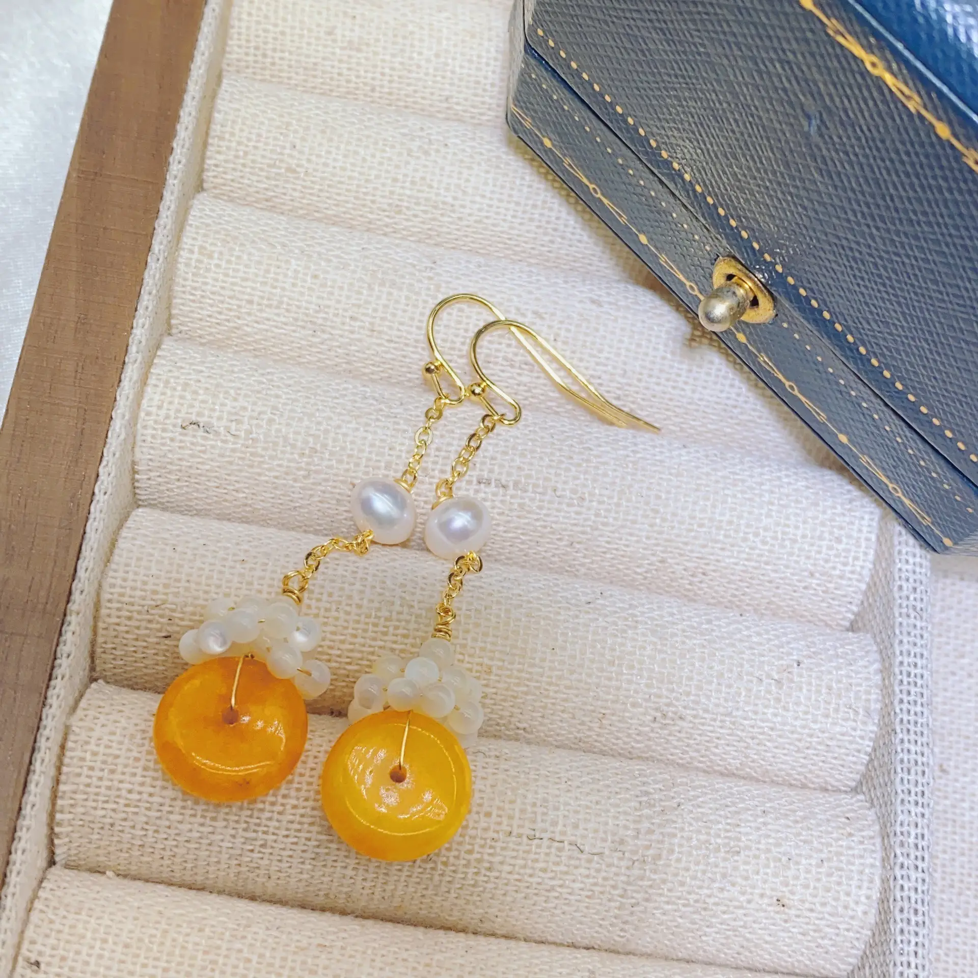 Fairy Palace Style Gold Jade Earrings Set