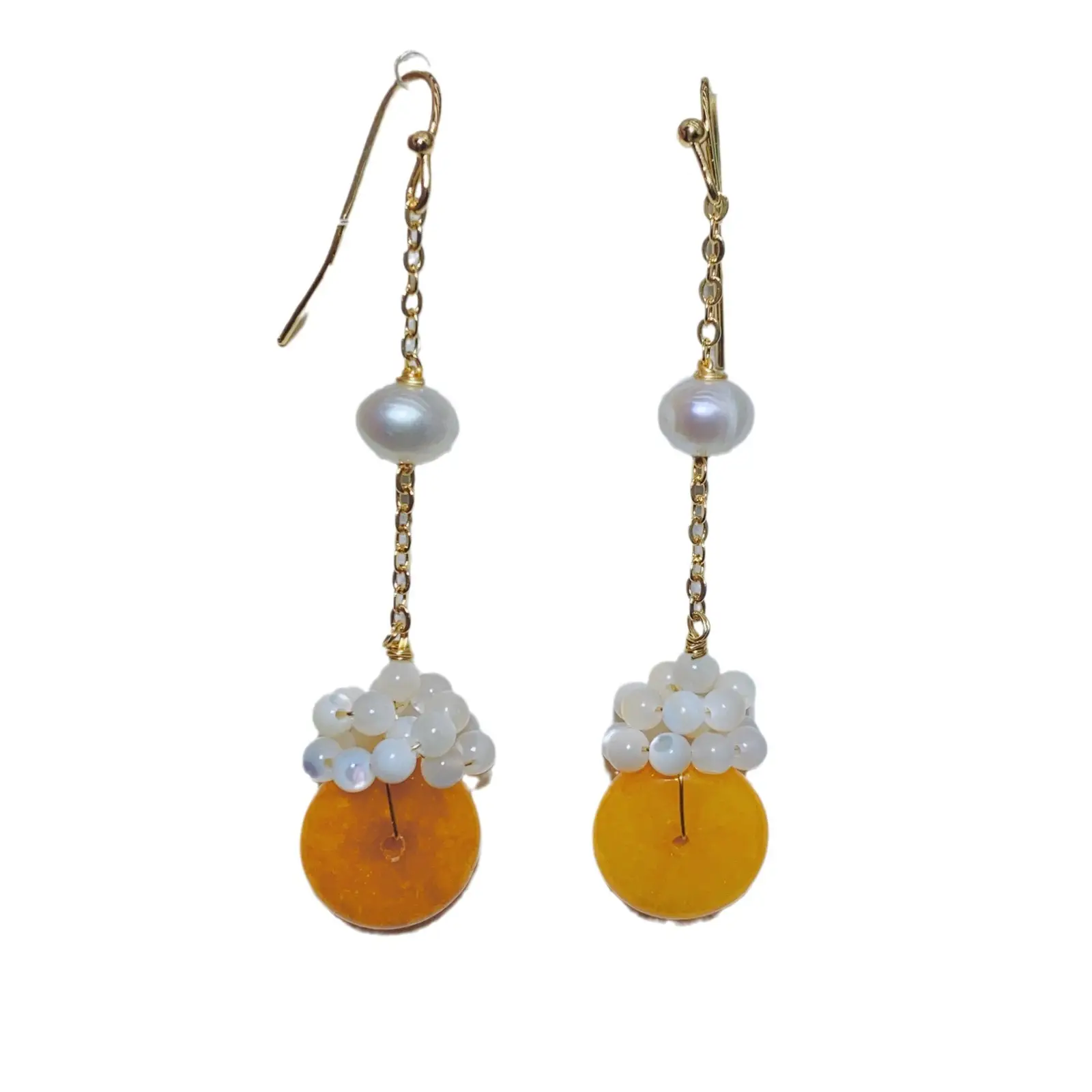 Fairy Palace Style Gold Jade Earrings Set
