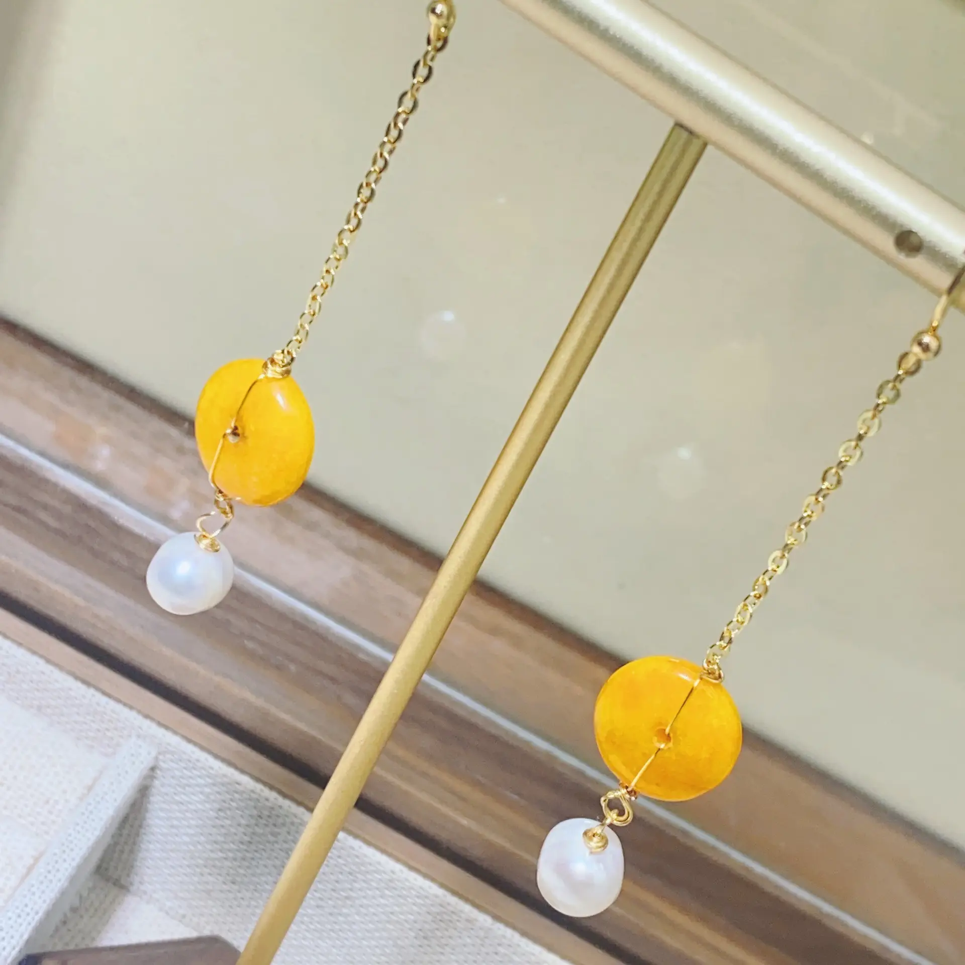 Fairy Palace Style Gold Jade Earrings Set