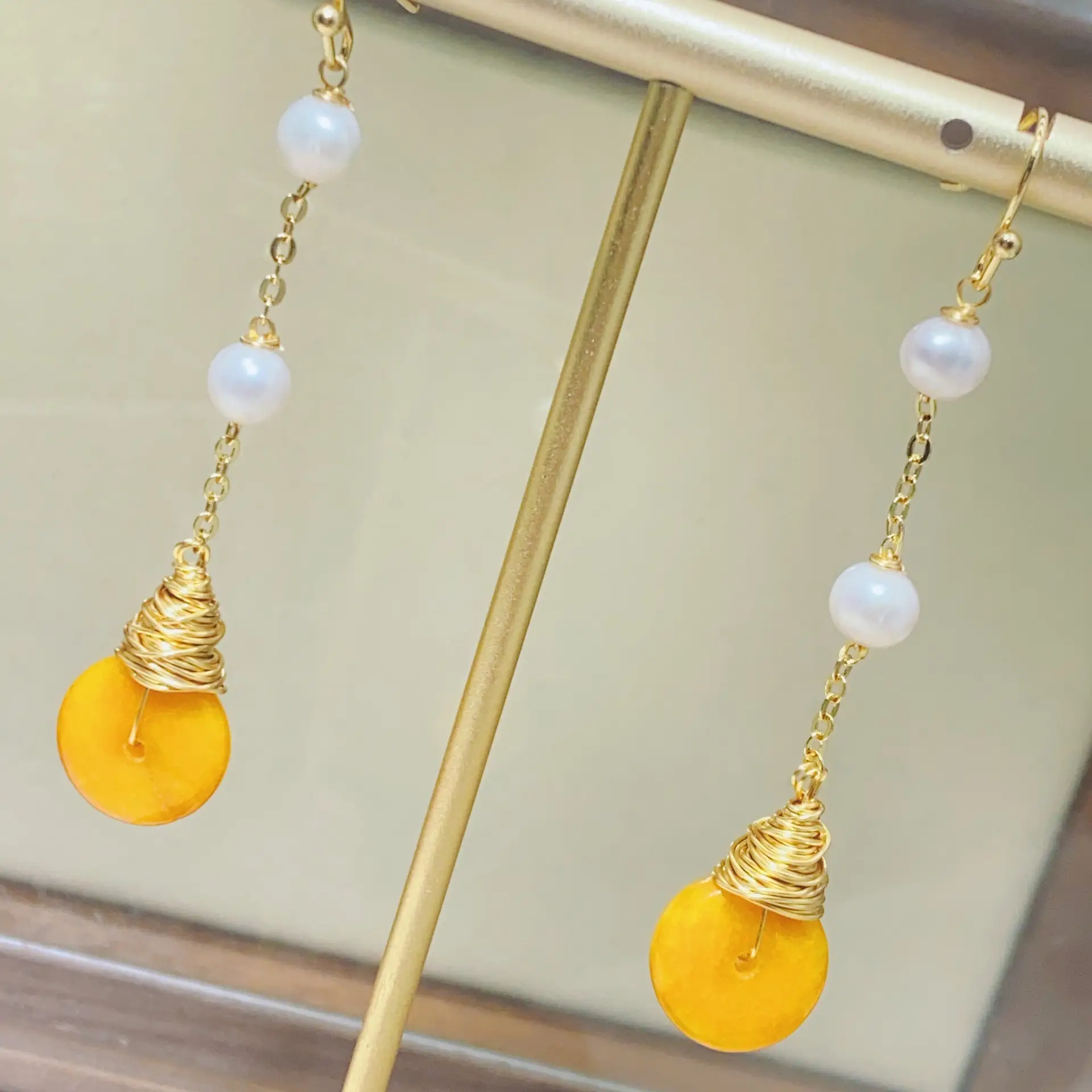 Fairy Palace Style Gold Jade Earrings Set