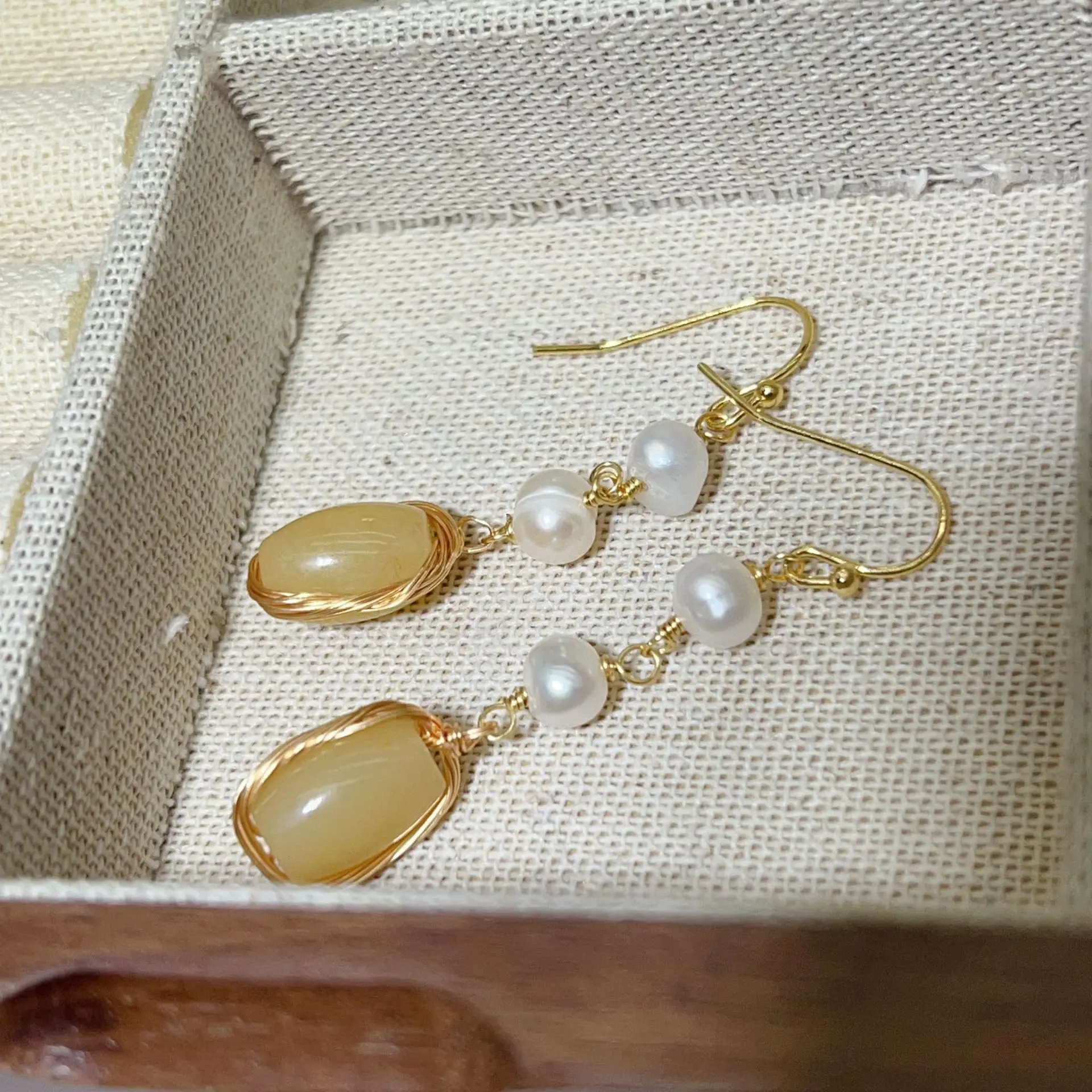 Chinese Court Style Pearl Earrings with Green & Pink Accents — feature 2