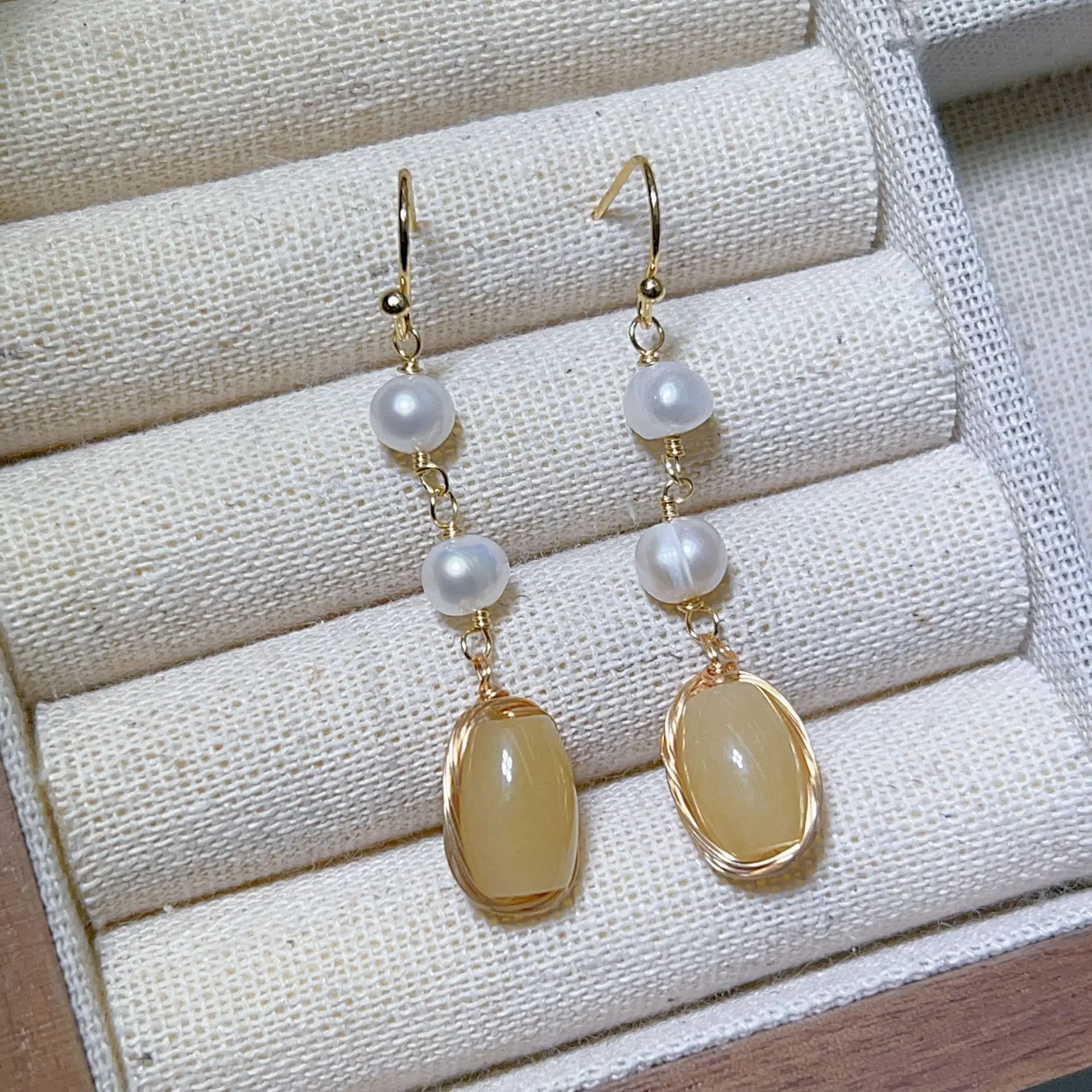 Chinese Court Style Pearl Earrings with Green & Pink Accents — feature 4