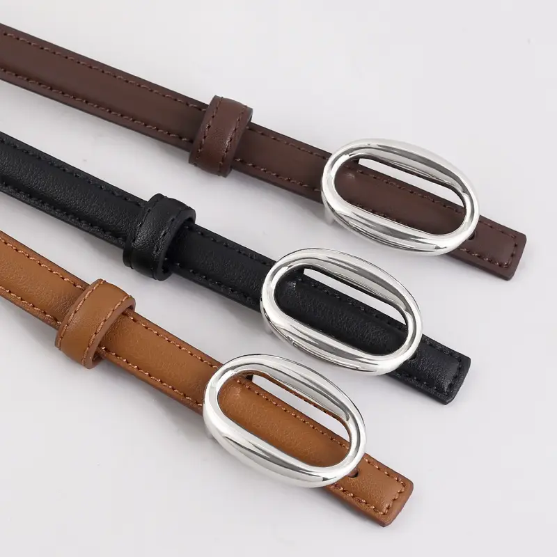 Women's Black Leather Belt with Silver Buckle - Image 5