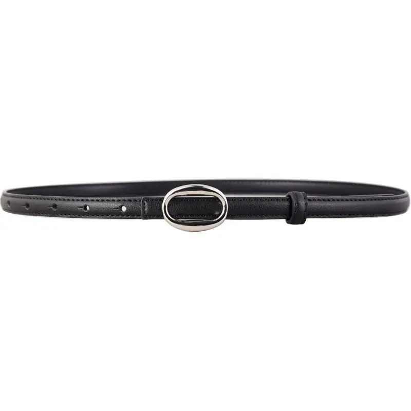 Women's Black Leather Belt with Silver Buckle - Image 8