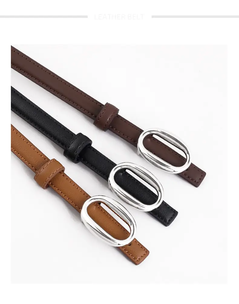 Women's Black Leather Belt with Silver Buckle — feature 24