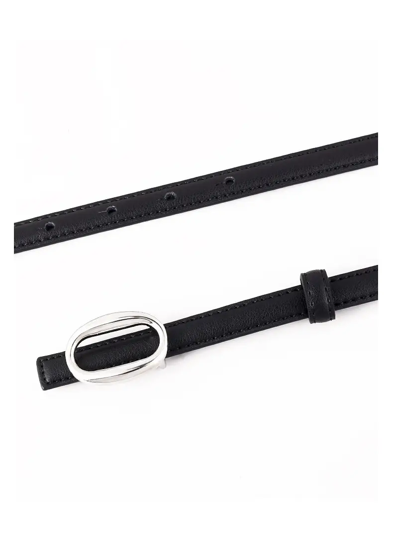Women's Black Leather Belt with Silver Buckle — feature 27