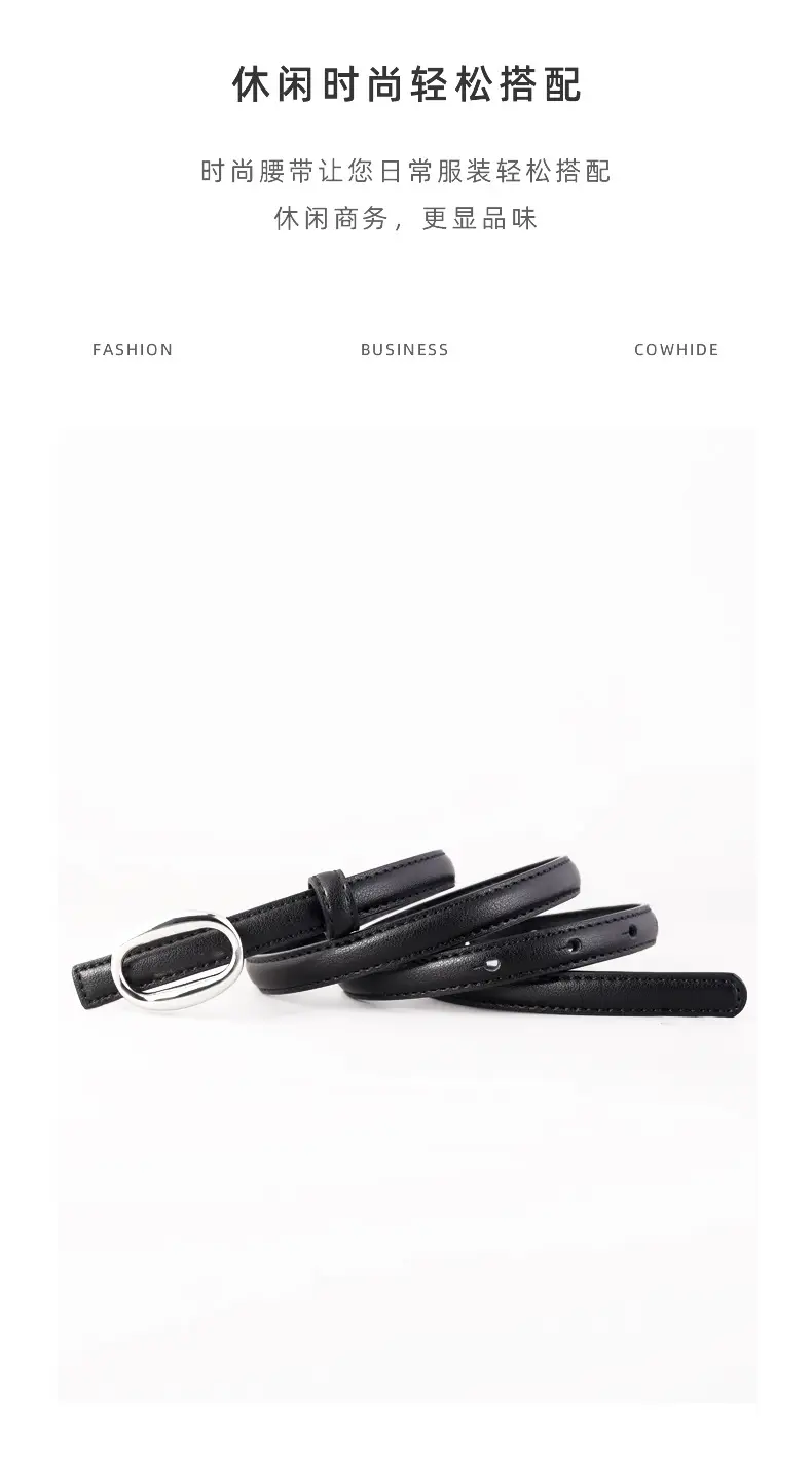 Women's Black Leather Belt with Silver Buckle — feature 28