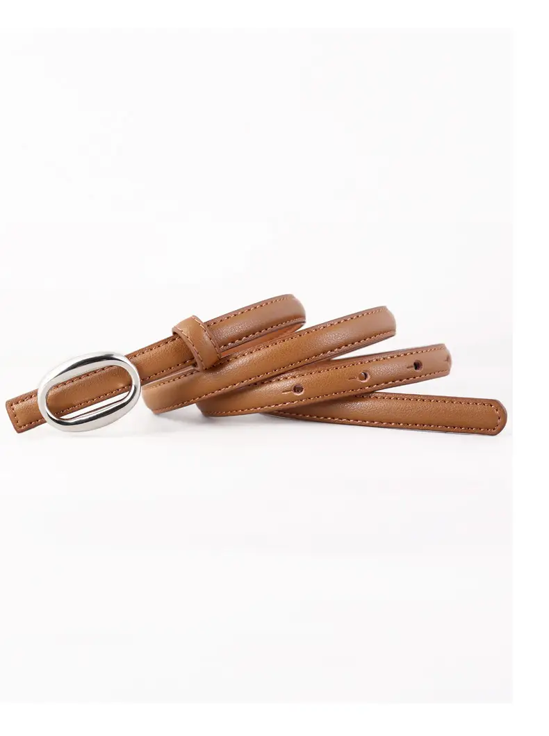 Women's Black Leather Belt with Silver Buckle — feature 29