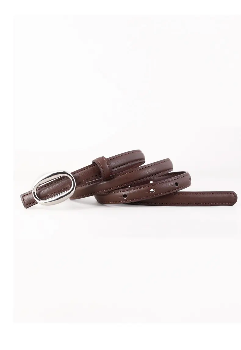 Women's Black Leather Belt with Silver Buckle — feature 30