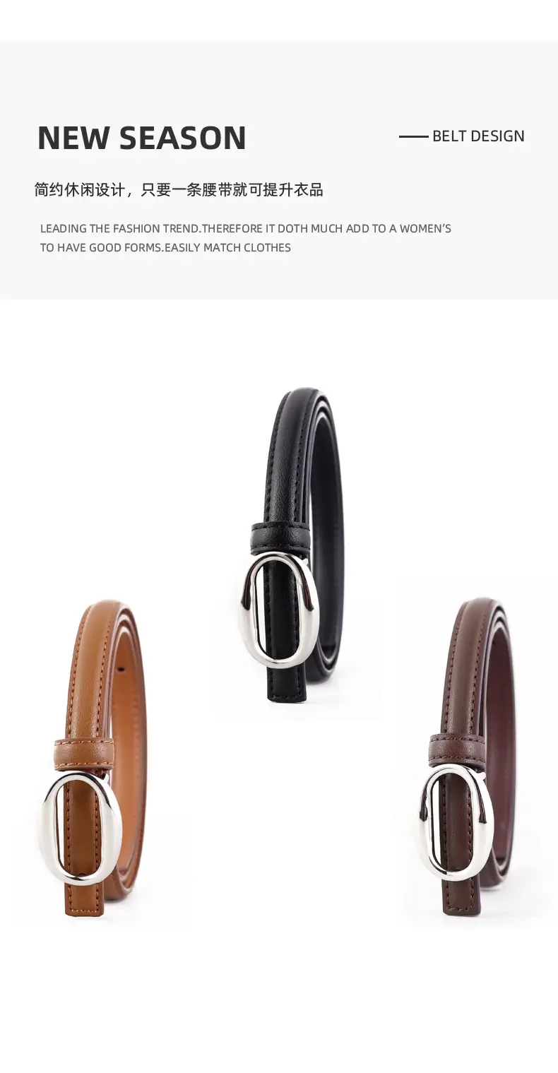 Women's Black Leather Belt with Silver Buckle — feature 31