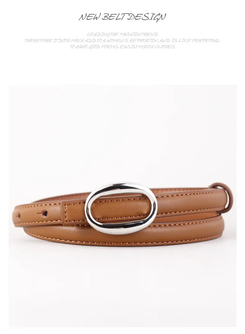 Women's Black Leather Belt with Silver Buckle — feature 37