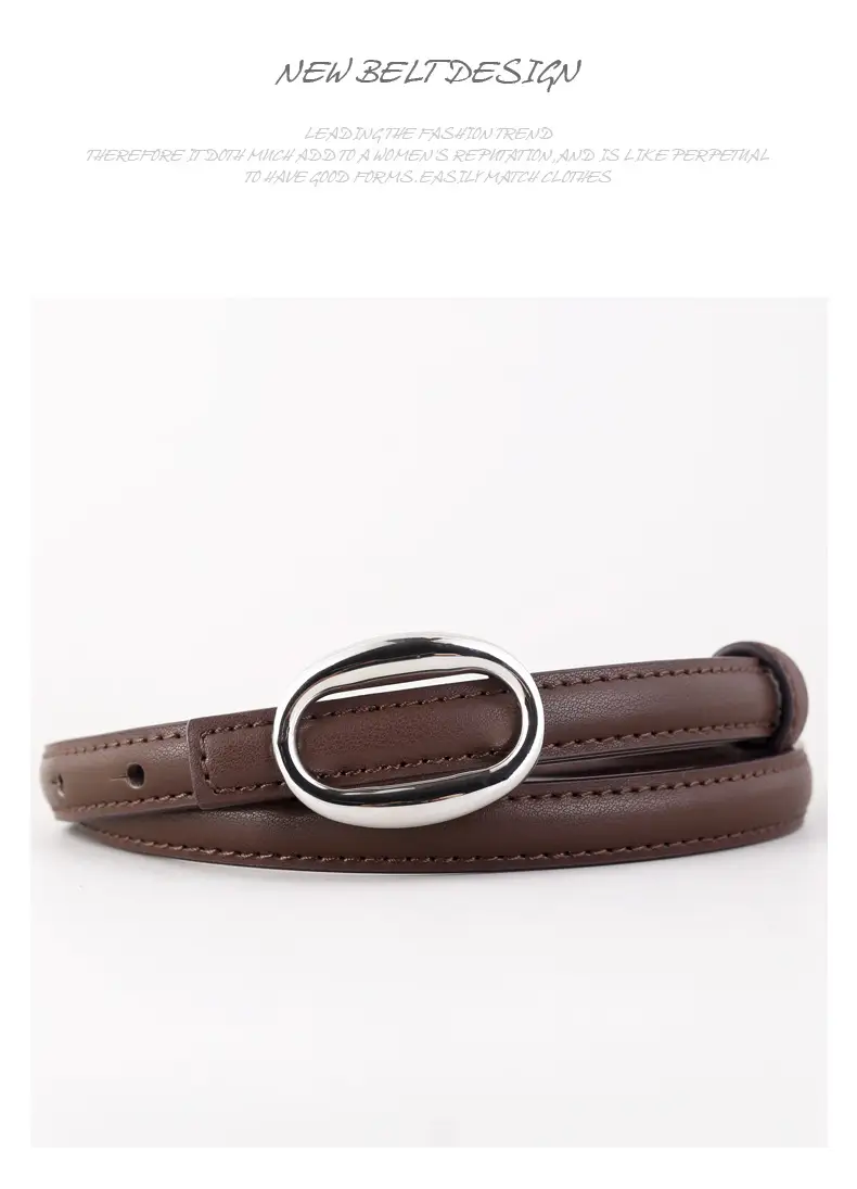 Women's Black Leather Belt with Silver Buckle — feature 38